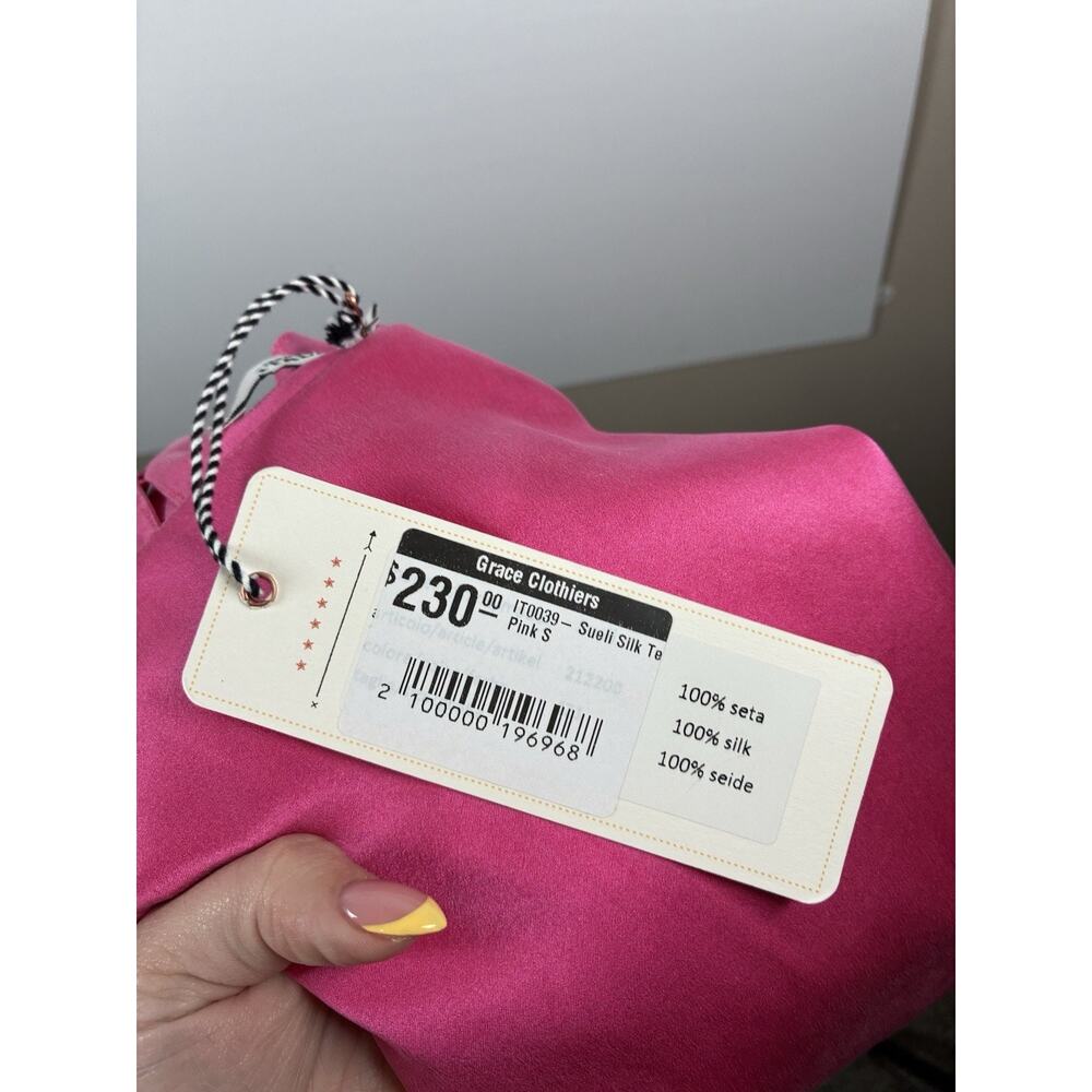 NWT 0039 Italy Sueli 100% Silk Tee Top Small Fuchsia Pink Made in Italy Coquette - Picture 8 of 8
